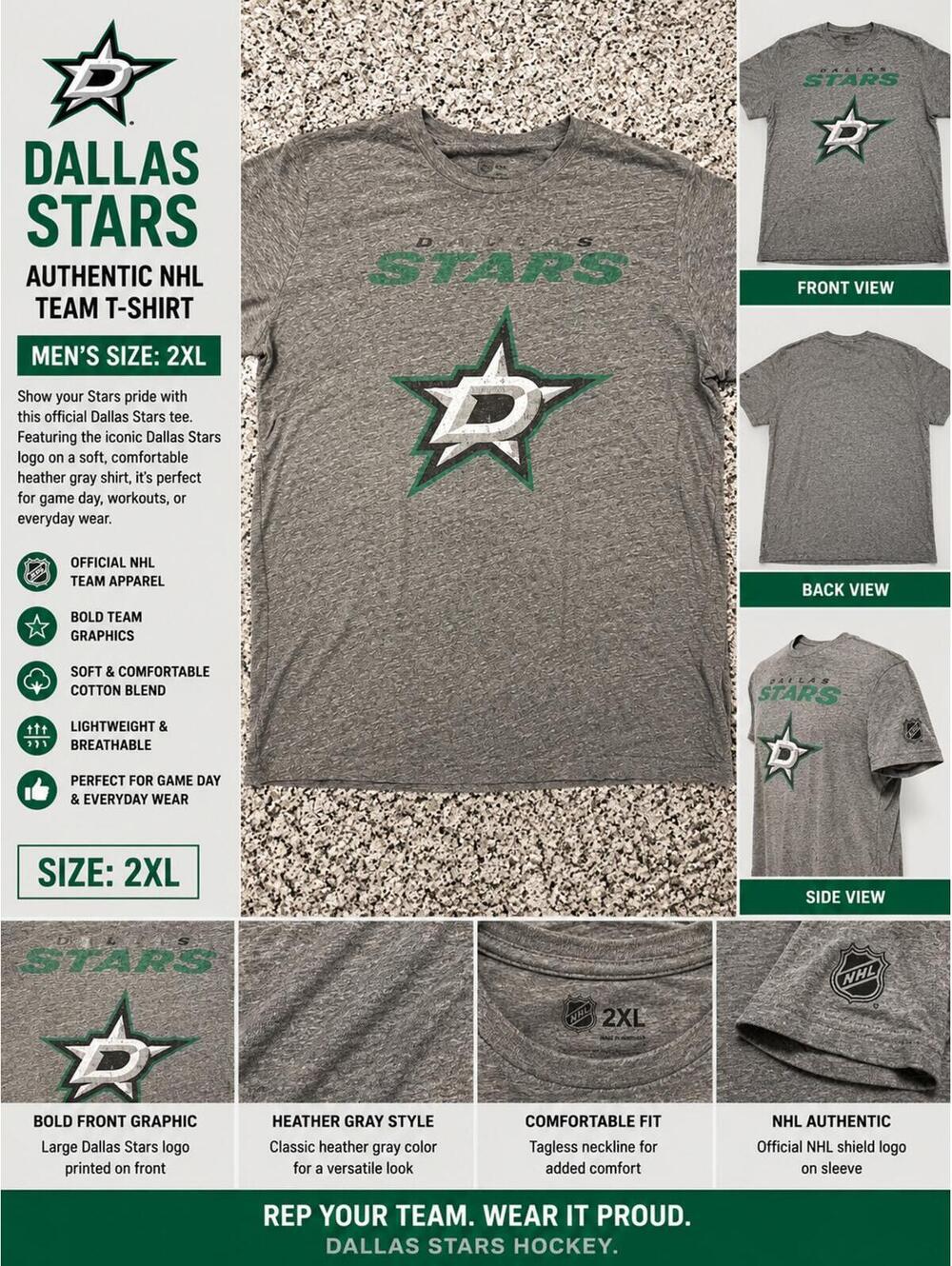 Dallas Stars NHL T-Shirt Men’s 2XL Heather Gray Hockey Tee